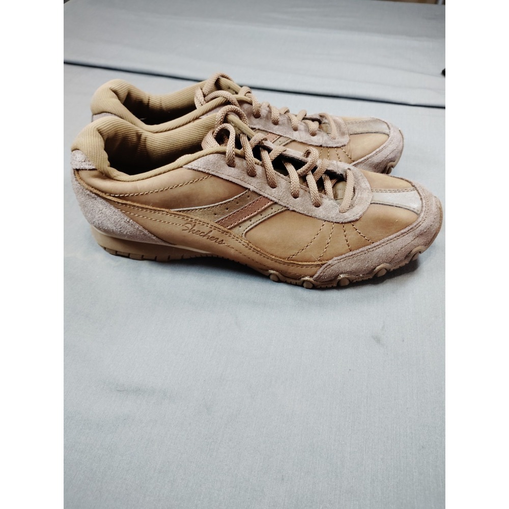 Skechers Expected Elent Women 8.5 Brown Leather Suede Relaxed Fit Cooled Foam Sh